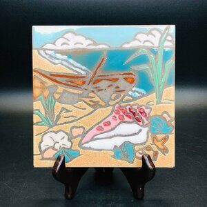 80s MAG MOR STUDIOS Coastal Enamel Ceramic Tile Trivet Beach House Wall Hanging